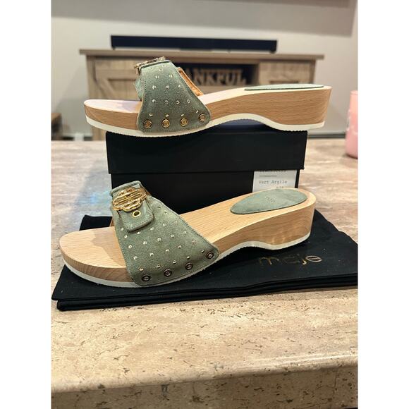 NEW In Box Maje Clover Logo Green Natural Sandals size 37 - Picture 5 of 8